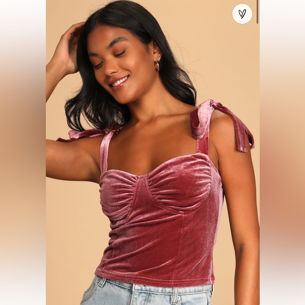 Glam Idea Mauve Pink Velvet Tie-Strap Cropped Tank Top